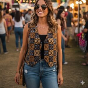 Bali Rama Design Beaded Vest Boho Festival Ethnic Rayon OS